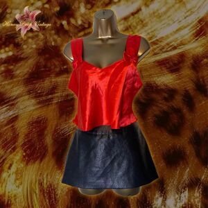 Vintage Contempo Casuals Red Satin Cami Top with Bow Detailing